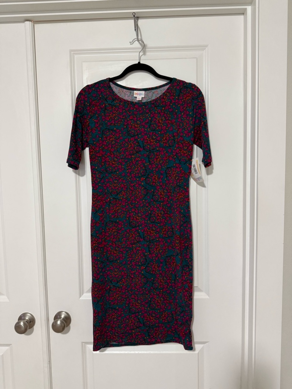 LuLaRoe Julia Teal and Magenta Floral Midi Dress